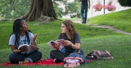 Students study together on the Cathedral of Learning lawn