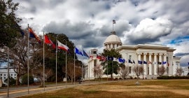 government building with flags